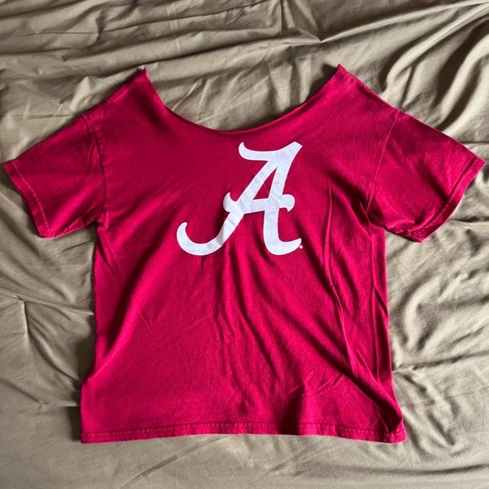 Women's Crimson Scoop Neck Tee with White 'A' Logo